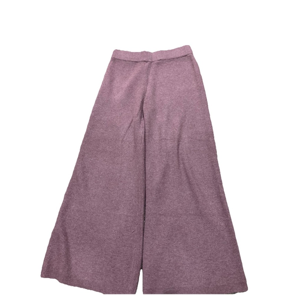 Minimalist Cozy Ribbed Knit Wide Leg Pants Mauve Purple High Rise Lounge